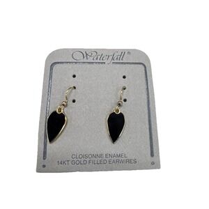 VINTAGE Waterfall DESIGNER CLOISONNE RETRO Gold Tone DANGLE HOOK EARRINGS E1-6